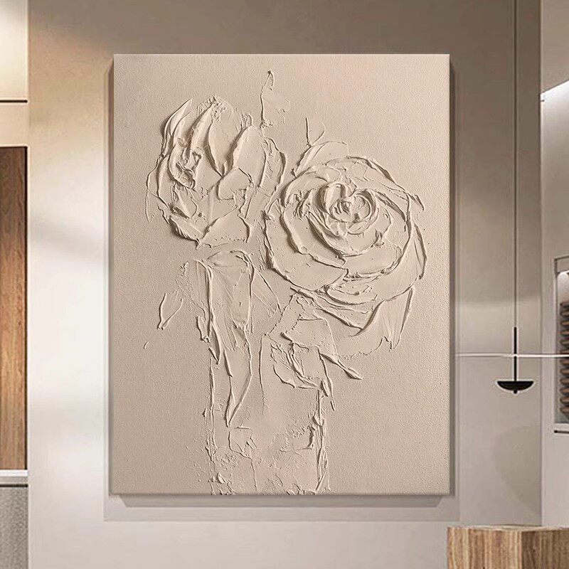 原创手绘油画纯色玫瑰玄关装饰画现代简约客厅背景墙抽象肌理挂画