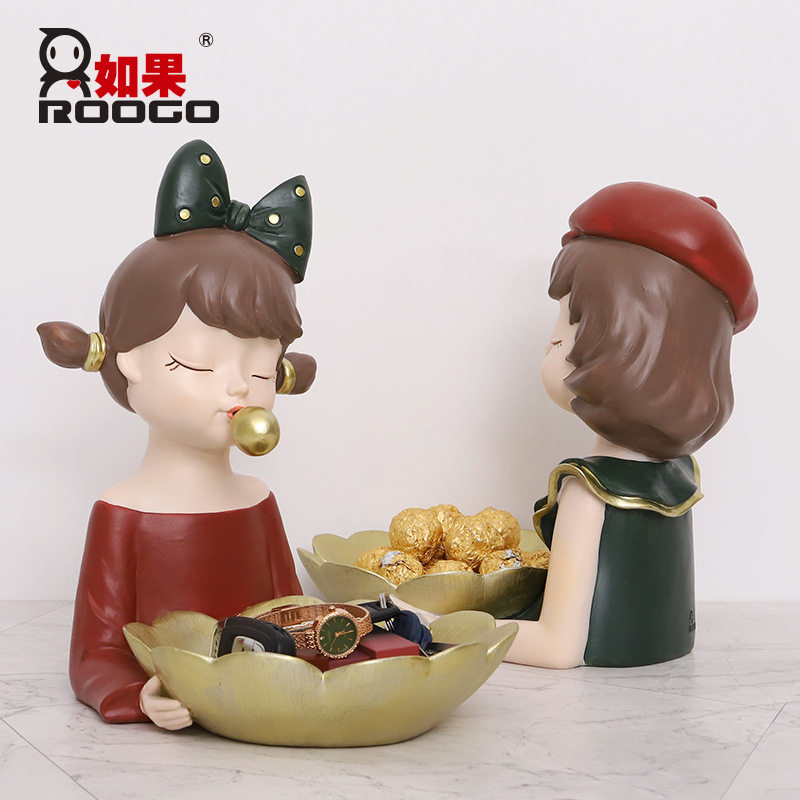 如果创意轻奢泡泡女孩玄关钥匙收纳盘摆设家居装饰品客厅桌面摆件
