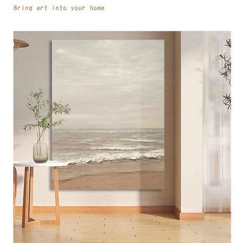 手绘油画海岸风景抽象客厅装饰画入户玄关餐厅挂画立体肌理落地画