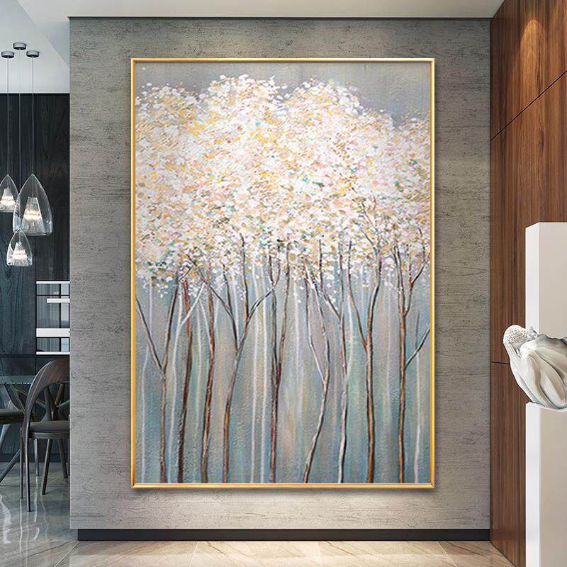 手绘油画抽象金色发财树玄关装饰画现代简约客厅背景墙轻奢挂画