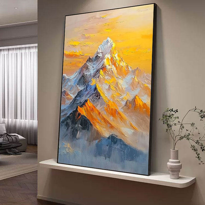 纯手绘油画日照金山玄关客厅走廊沙发背景装饰画肌理感高级感挂画