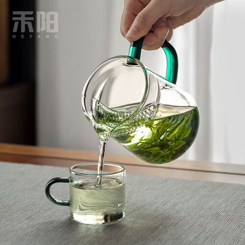 禾阳 高档玻杯公道璃茶滤网一体泡绿茶专茶用具月牙泡茶过滤公杯