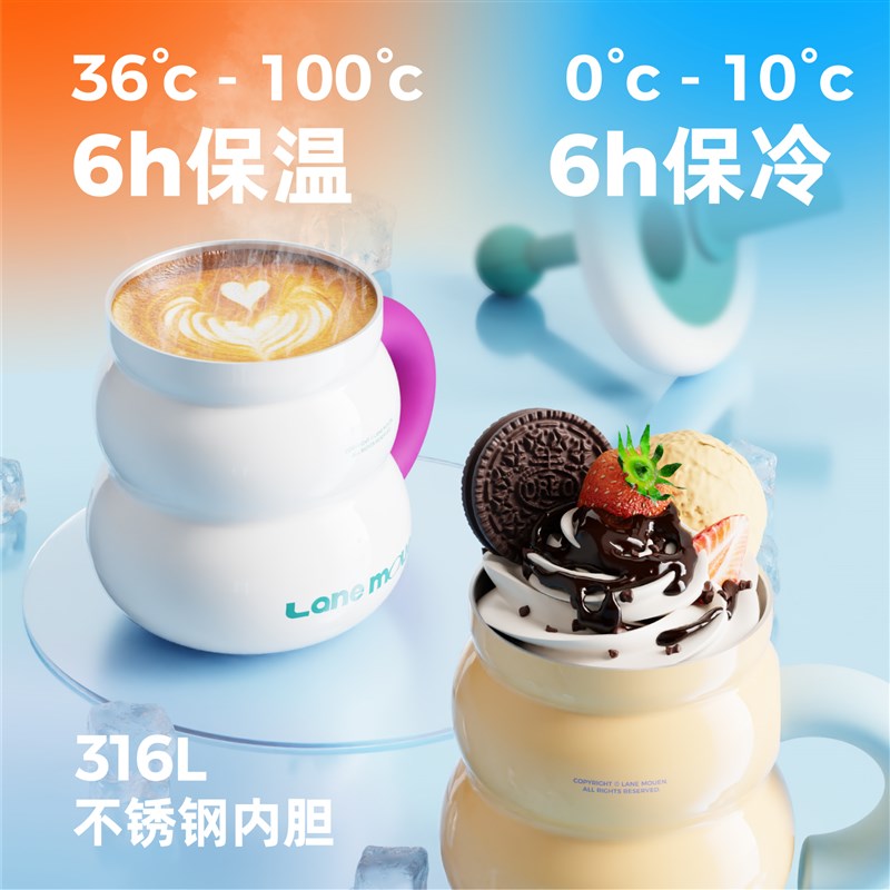 览萌Lane Mouen大容量保温杯高颜值女生水杯316L不锈钢杯子吸管杯