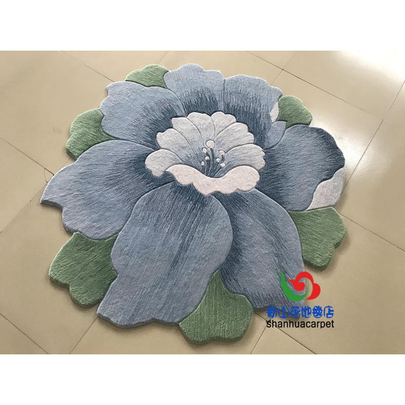 新西兰进口羊毛抽象绿色牡丹花朵圆形客厅茶几地毯餐厅钢琴门口垫