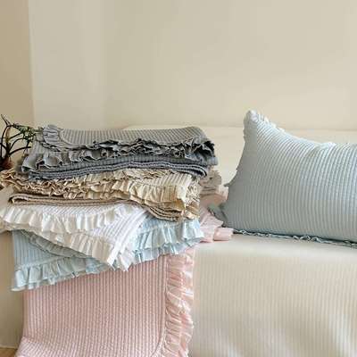 韩式60支双面全棉直条密道绗缝高温砂洗花边床盖四季榻榻米炕盖垫