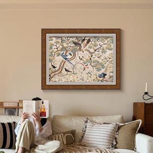 《百鸟争鸣》新中式中古风客厅装饰画轻法式沙发背景挂画餐厅壁画
