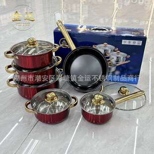 跨境套锅管柄不锈钢10件套锅出口不锈钢奶锅汤锅16-18-20-22-24CM