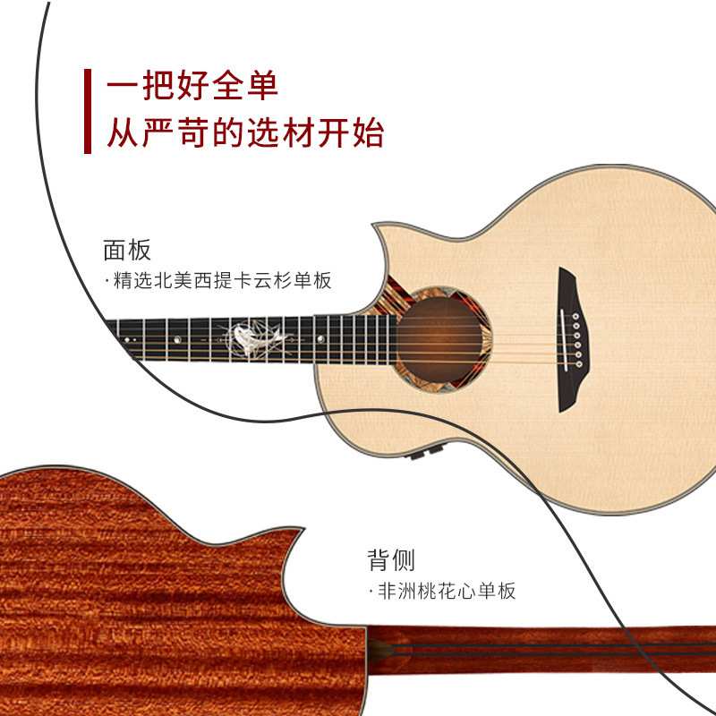 Trumon楚门3.0新款TFL1955海豚物语全单板民谣吉他初学者加振电箱