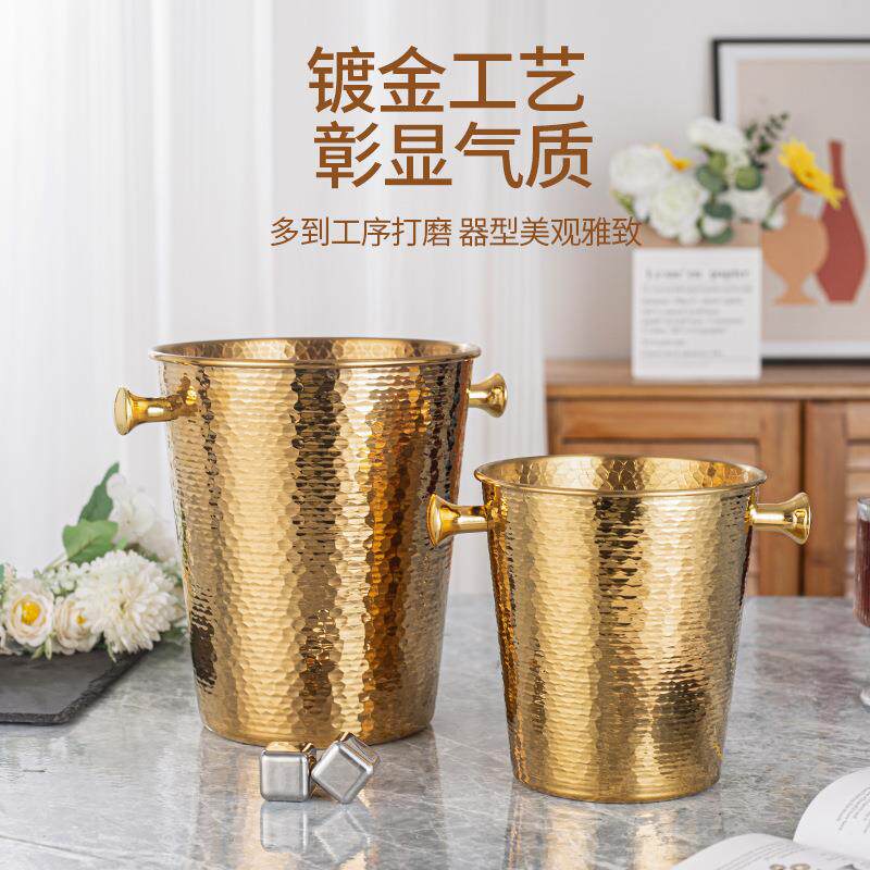 跨境现货不锈钢冰桶奢华碎纹红酒鸡尾酒啤酒冰镇桶软装饰家居摆件