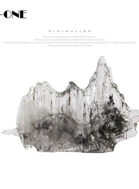 匠十三 现代新中式透明水墨假山书房禅意样板房间桌面软装饰品