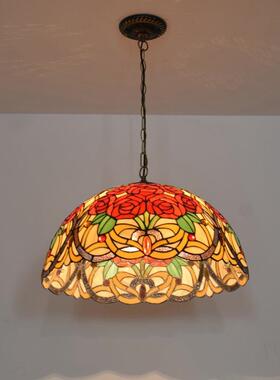 50CM复古创玫瑰花婚庆红色灯饰蒂凡尼客厅餐厅卧室琉璃吊灯