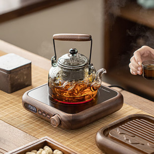 拓土胡桃木电陶炉煮茶器煮茶壶煮茶炉养生壶泡果茶玻璃耐高温中式