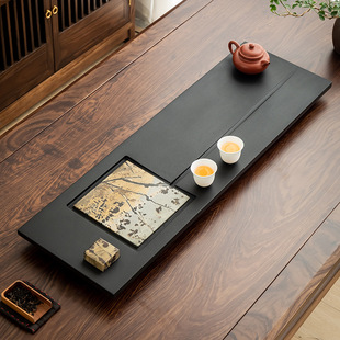 茶盘国画石乌金石天然原石整块高端轻奢现代茶台茶海家用茶具托盘