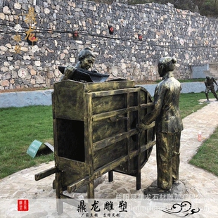 玻璃钢仿铜雕塑定 制农耕雕塑农民下地劳动文化园林景观民俗落地