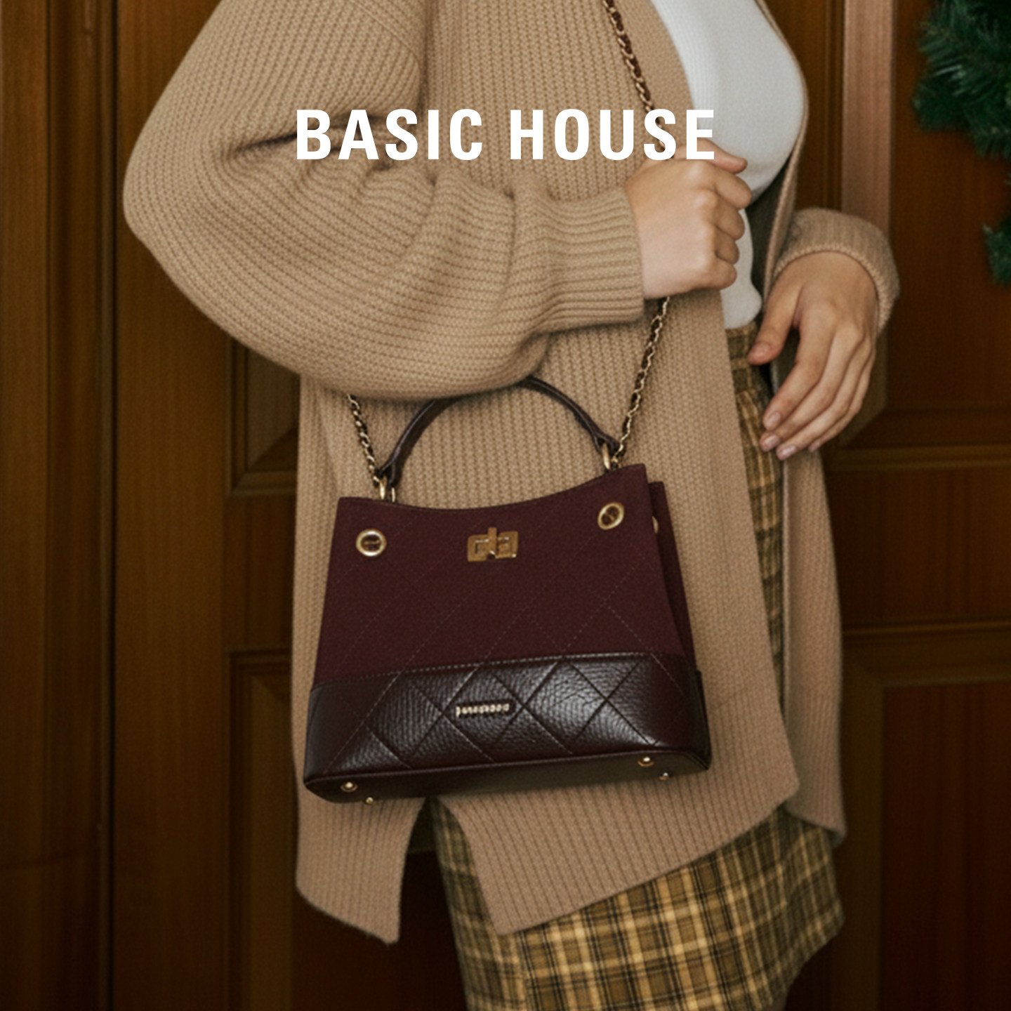 百家好麂皮腋下水桶包女款2026新款高级感菱格链条手提斜挎托特包,箱包皮具/热销女包/男包,通用款女包,淘宝优惠券,粉丝福利购,淘宝优惠卷