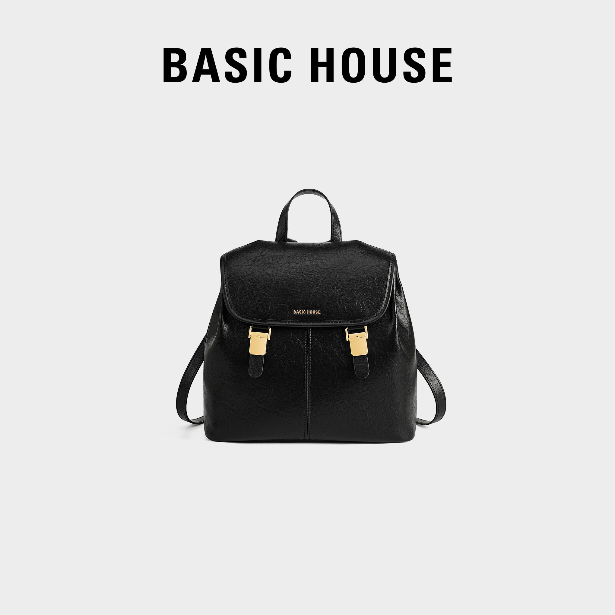 Basic House/百家好复古双肩包女通勤皮质学院风背包大容量旅行包