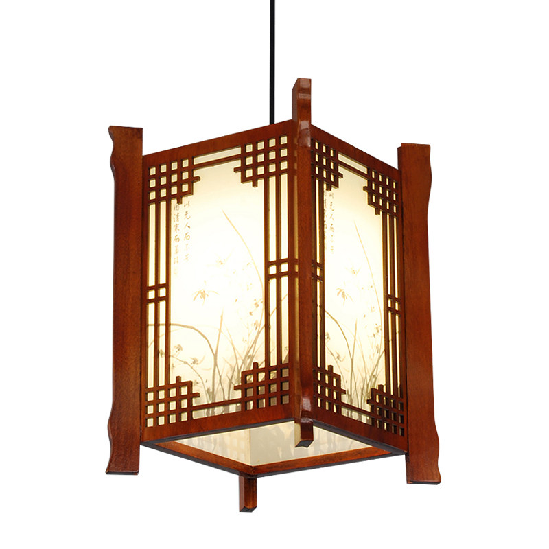 现代中式吊灯客厅古n典灯具新中式餐厅实木仿羊皮灯饰仿古茶楼吊