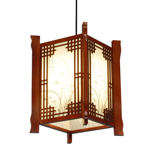 现代中式吊灯客厅古n典灯具新中式餐厅实木仿羊皮灯饰仿古茶楼吊