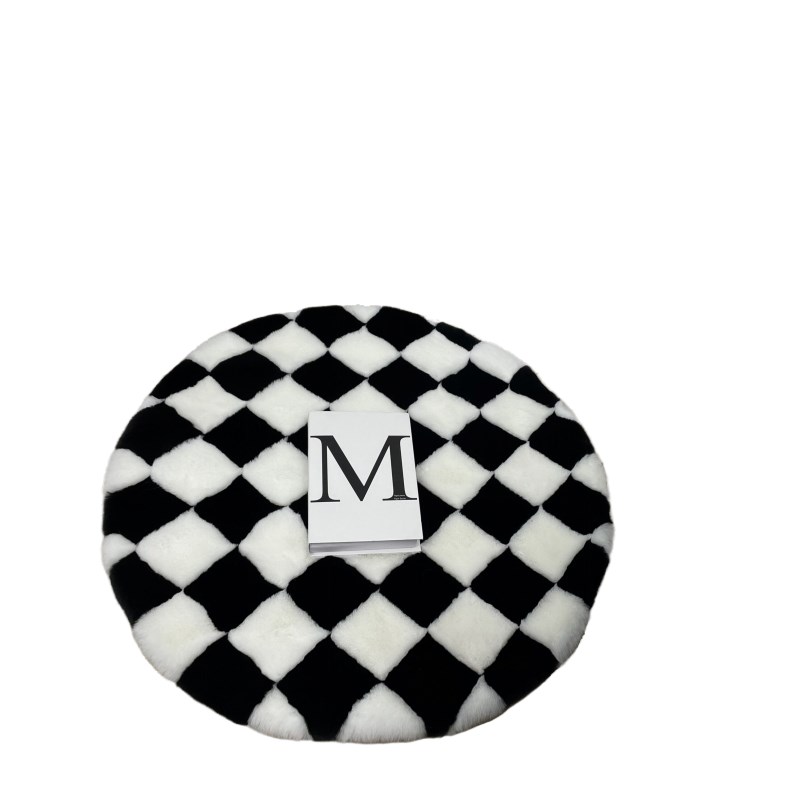 棋盘格卧室床g边地毯衣帽间圆形方格地垫仿兔毛书房客厅飘窗凳子