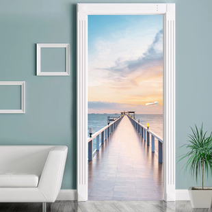 门贴纸自粘墙纸装饰卧室衣柜厨房门上的风景贴画S整张翻新壁纸定