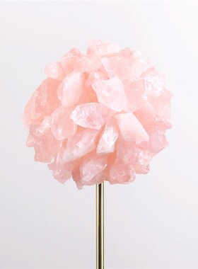现代简约天然粉色水晶花球水晶底座摆件家居卧室客厅软装装饰品