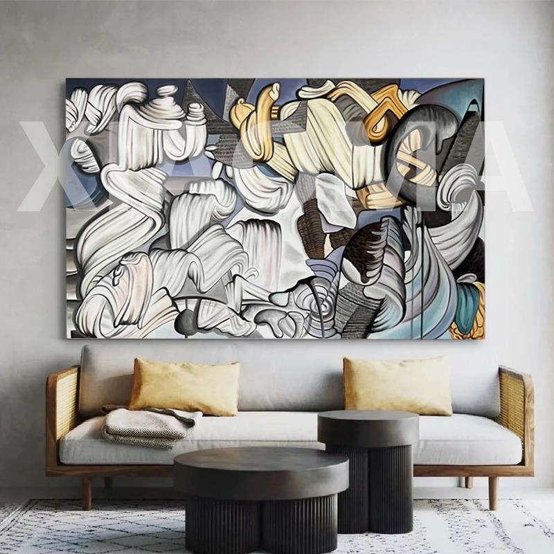 手绘油画抽象客厅沙发装饰画别墅大幅艺术挂画轻奢餐厅横幅肌理画