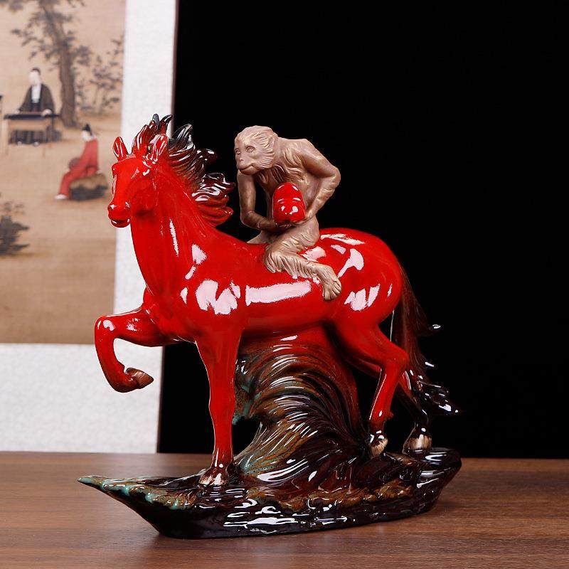 陶瓷工艺品马上封侯桌面装饰摆件马到成功办公室电视柜家居软装,玩具/童车/益智/积木/模型,毛绒/玩偶/公仔/布艺类玩具,淘宝优惠券,粉丝福利购,淘宝优惠卷