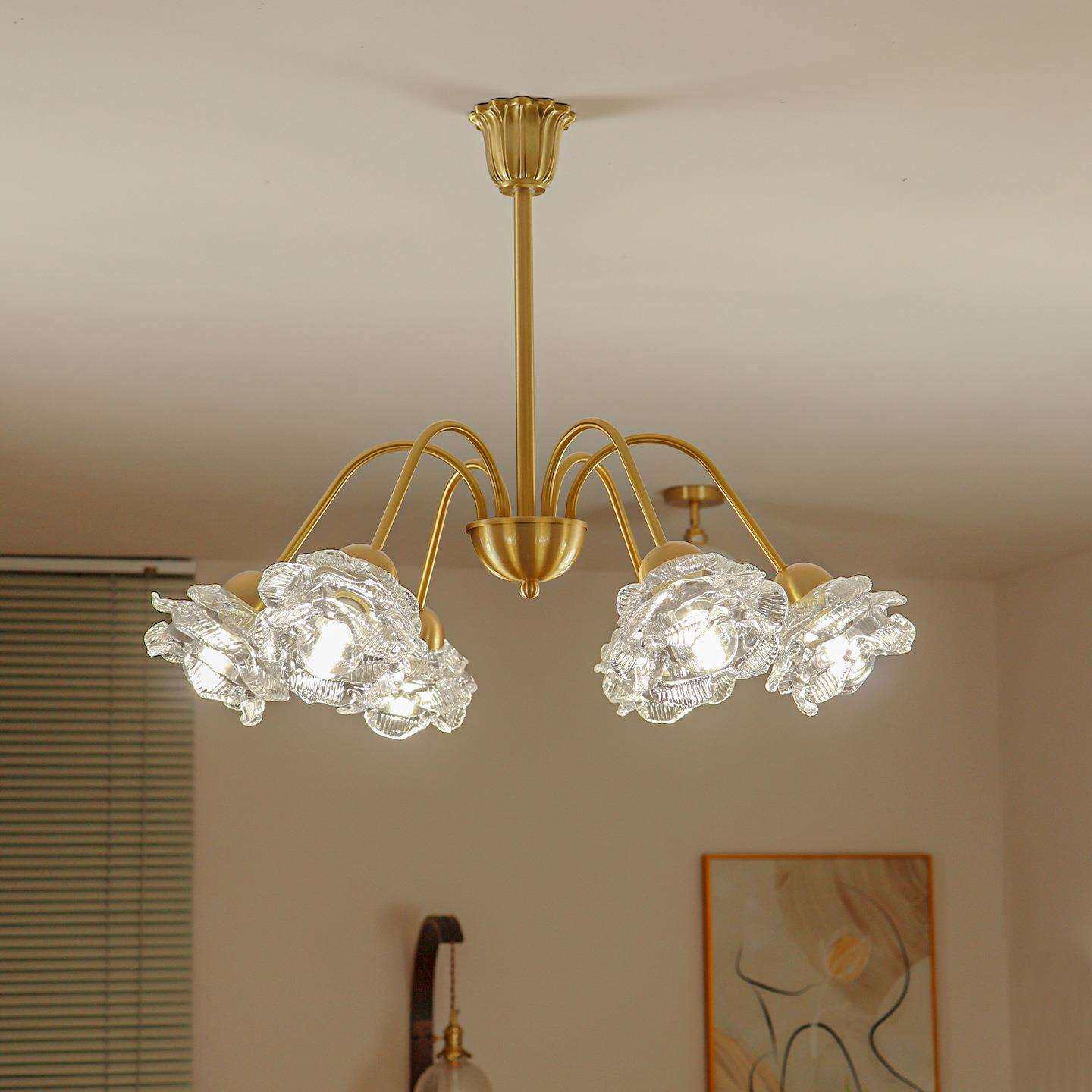 法式奶油风花朵全铜卧室吊灯简约餐厅灯美式复古轻奢玫瑰天花灯具