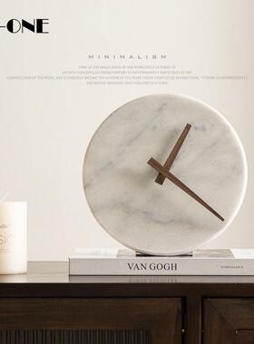 匠十三 高档爵士白大理石办公室柜子桌面钟表轻奢简约装饰品