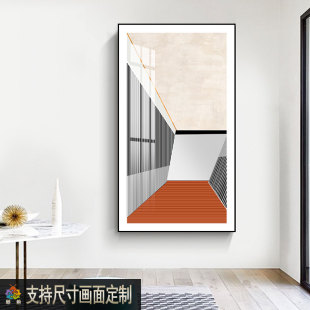 轻奢玄关高级感挂画现代简约落地装 几何挂画 饰画过道走廊尽头竖版