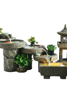 大型创意田园流水石磨摆件中式庭院鱼池客厅家居喷泉办公室景观