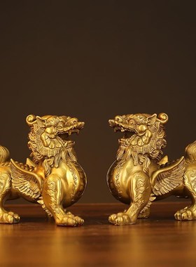 厂家貔貅摆件一对黄铜天禄皮丘客厅办公室铜貔貅大号开业礼品