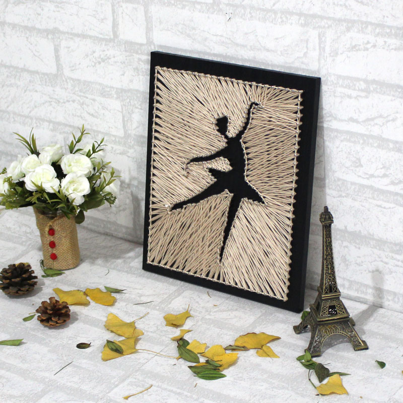 芭蕾女孩创意纱线画成品 舞者钉子绕线画立体装饰画UDIY手工材料