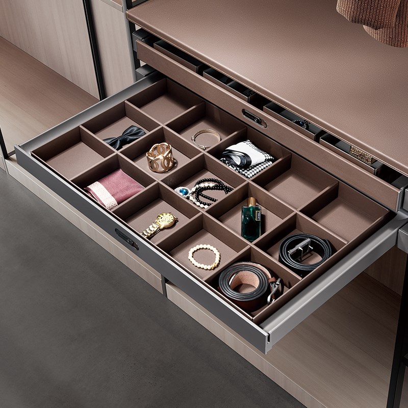 衣柜拉篮衣帽间首饰盒抽屉皮革抽拉式裤架格子抽内衣阻尼五金