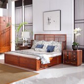 阅之梨1.8米双人床高箱卧室家俱刺猬紫檀六尺床新中式 双人床头柜