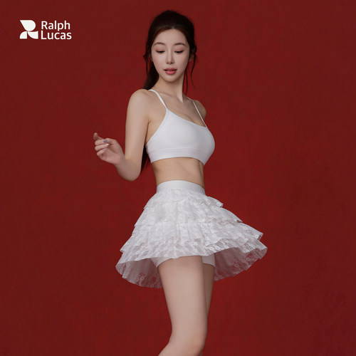 RalphLucas网球裙无袖蕾丝拼接吊带夏装显瘦透气仙气迷你运动短裙