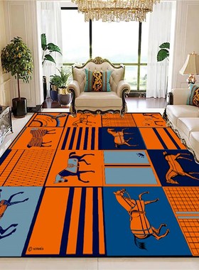 美式轻奢骏马橙色卧室地毯客厅茶几毯网红直播拍照衣帽间定制满铺