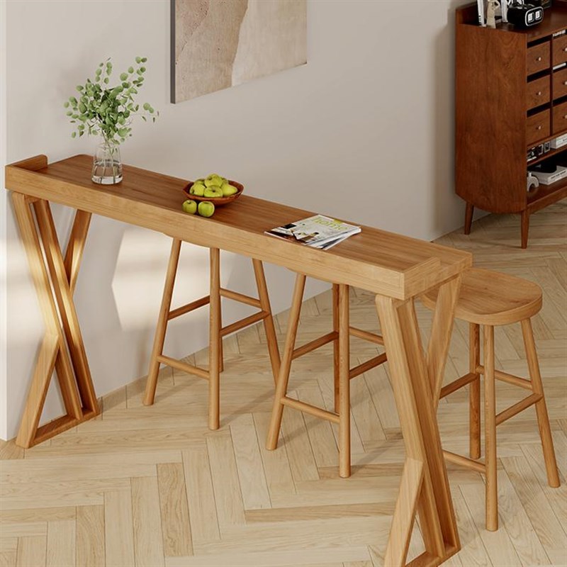 全实木吧台桌家用阳台高脚桌长桌靠窗轻奢窄长条桌客厅沙发边桌椅