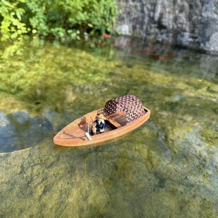 渔船玩具小木船可下水家居装饰复古模型摆件乌篷船漂浮鱼缸造景