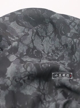深灰色晕染玫瑰印花雪纺布料 加捻垂坠感旗袍复古连衣裙服装面料