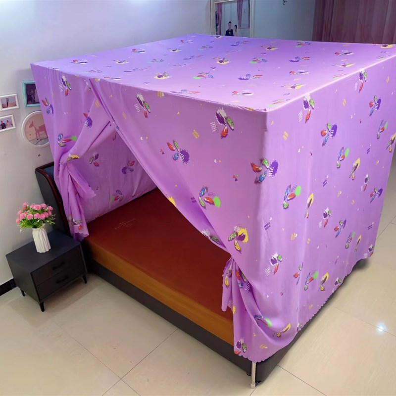 一体式布蚊帐防尘顶纹帐单开门床幔遮光保暖挡风孕妇家用1.5m1.8