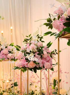 新款婚庆路引花几何架花波浪花艺烛台桌花婚礼舞台现场布置绢花艺