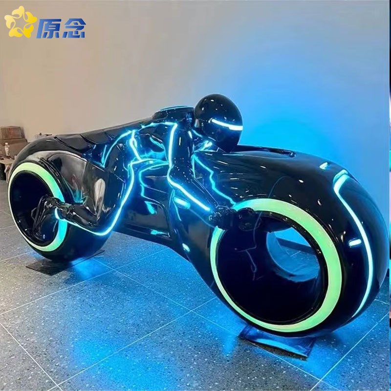 轻奢酒吧摩托未来战士科技感装饰摆件KTV夜场玻璃钢X雕塑定制设计