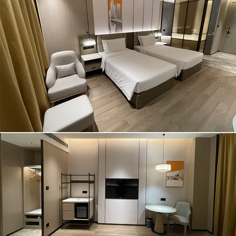 酒店宾馆标间床公寓民宿成全套家具客房双人床组S合桌子电视柜定