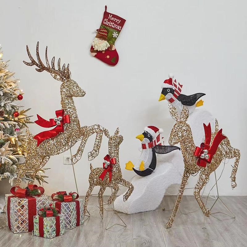 2025新款g圣诞节美陈套装圣诞树下场景布置大型圣诞鹿雪人幻彩发