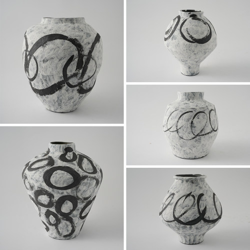 花古做旧侘寂宿手绘陶瓷大复瓶样板房酒店民风高档花器陶瓷罐摆件