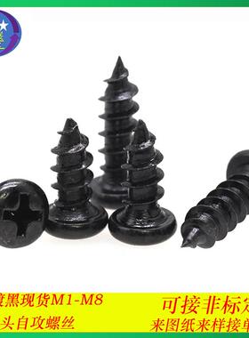 304不锈钢镀黑色PA自攻螺丝十字槽圆头自攻螺丝盘头自攻螺钉M5-M8