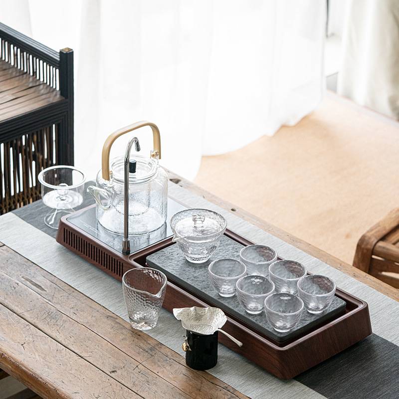 全自动电陶炉茶台 玻璃烧水茶盘一体 功夫茶具套装家用茶海乌金石