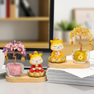 桌面情绪小摆件中式黄大仙守护神树水晶发财树装饰品文创礼物精美
