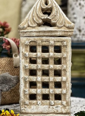 水泥做旧白风灯 露台花园客厅摆件复古风